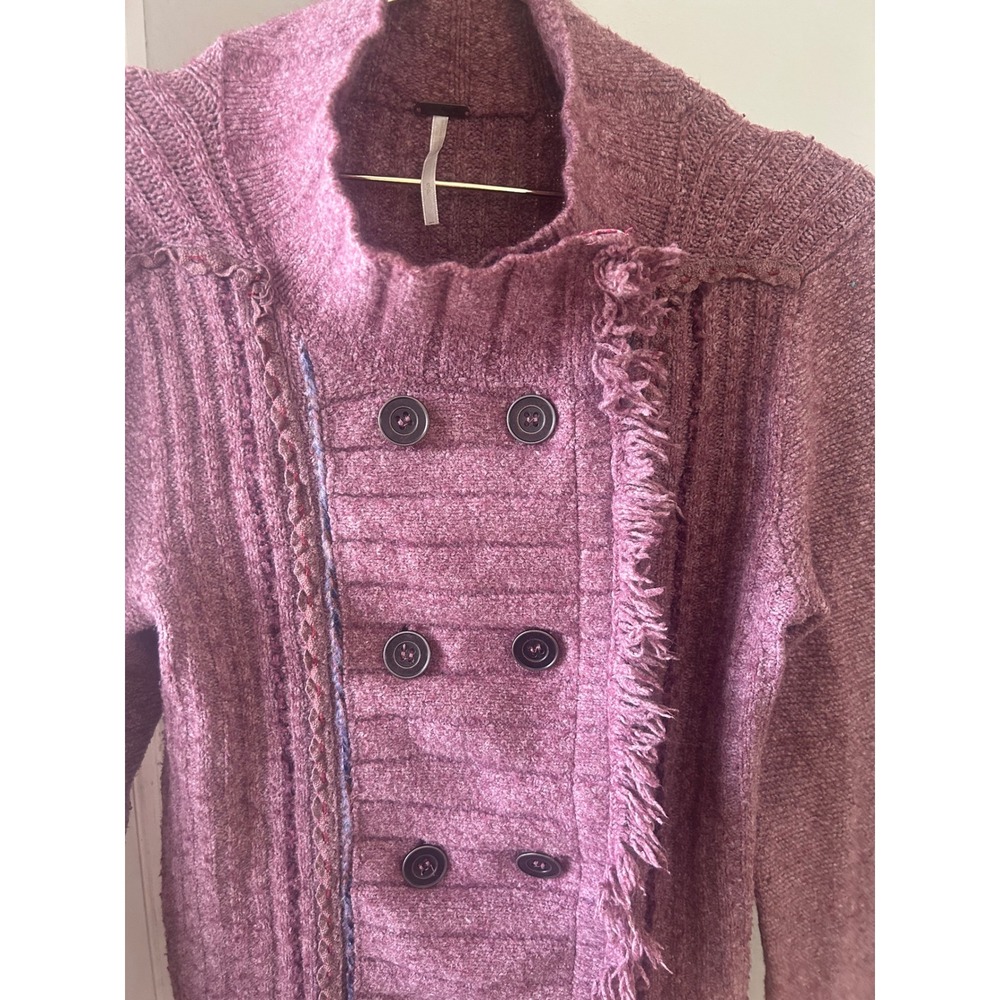Cottage-core Fall fringe knit purple pink sweater jacket small - Picture 2 of 9